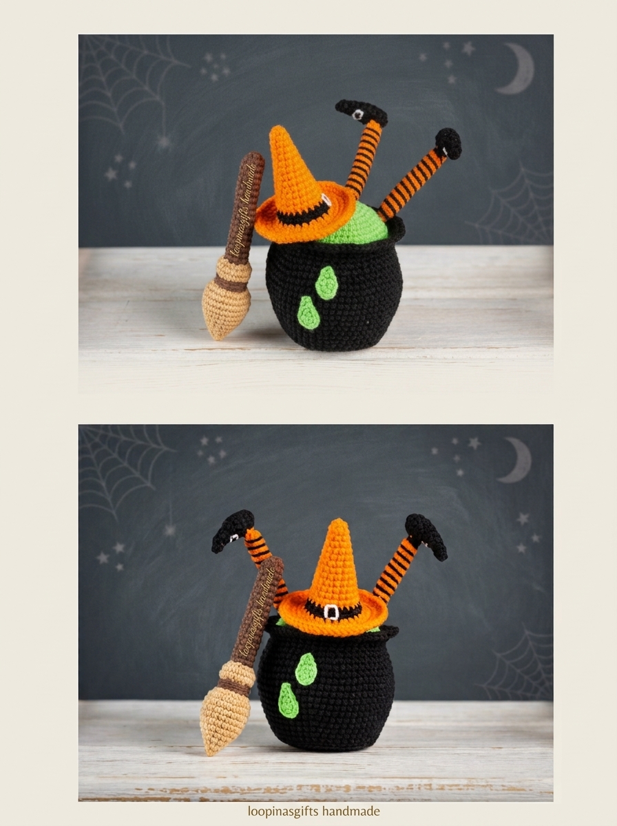 Halloween Καζάνι & Καπέλο Μάγισσας - Πλεκτό Amigurumi
